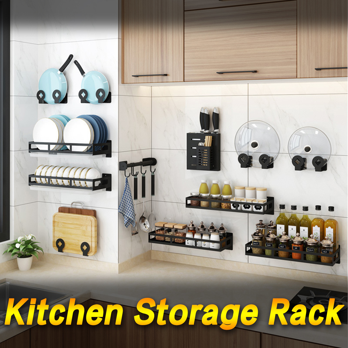 For Kitchen Shelf Spice Rack Retractable Storage Pot Kitchenware Drain