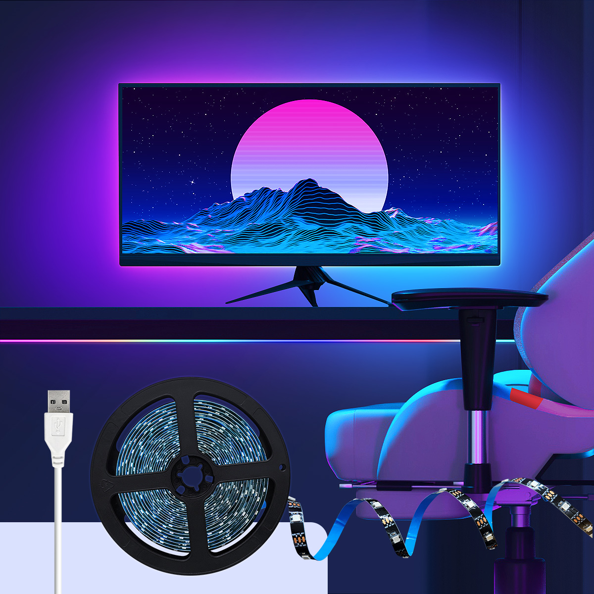Immersive PC Background RGBIC LED Strips Monitor Screen Color ,USB Sync Box Compatible for Win PC, Ambient Lighting