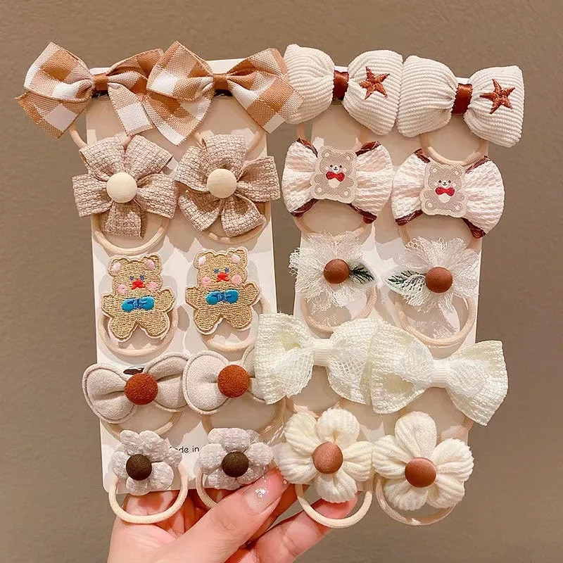 10Pcs/Set Girls Cartoon Hair Band Bow Hair Ties Flower Headbands Princess Elastic Rubber Bands Kids Hair Accessories. 