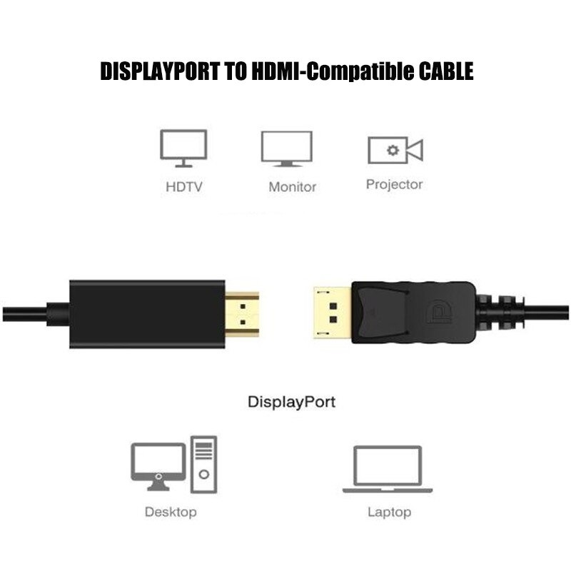 Long 1.8 Meters Display Port DP Male to HDMI Cable Adapter Converter Cable. 
