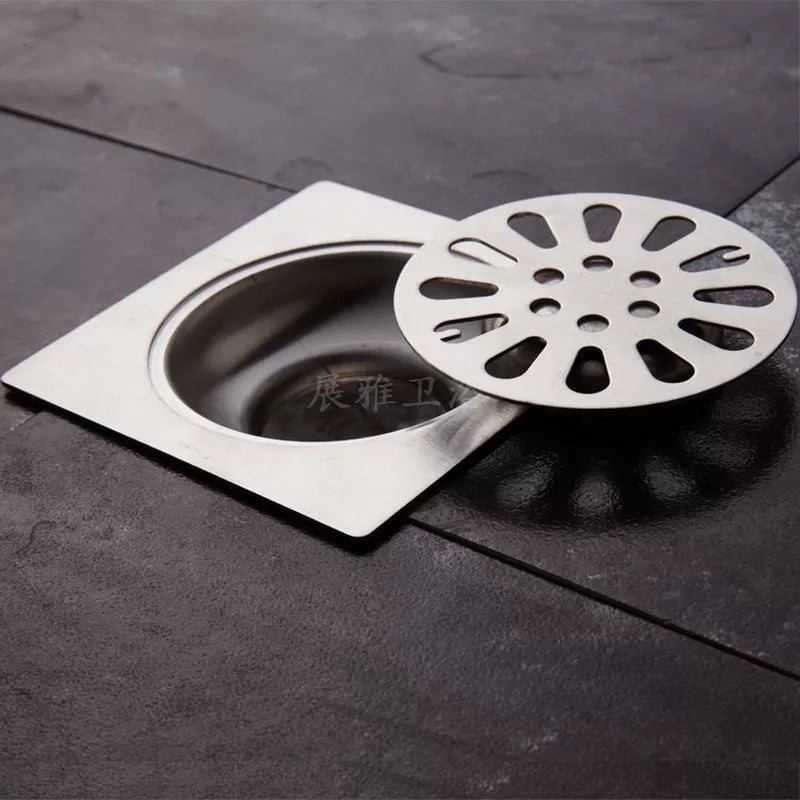 2" Shower Drains Square Bath Drains Strainer Hair Polished Chrome Art Carved Bathroom Floor Drain Waste Grate Drain