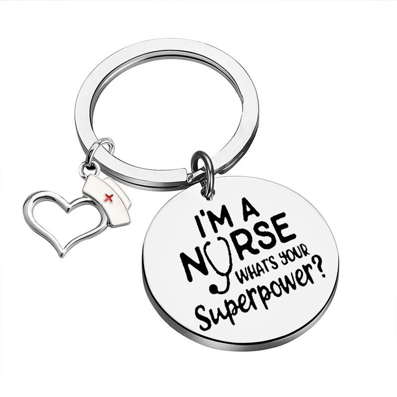 Stainless steel lettering keychain nurse's day gift I am a nurse plus nurse cap pendant Europe and the United States cross-border