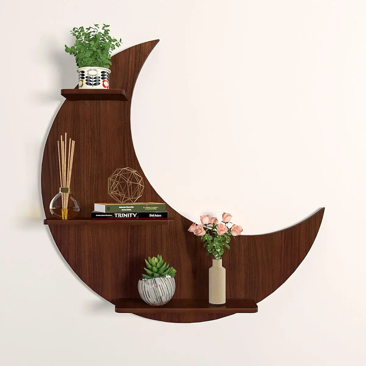 Moon wall shelf ,Book shelf, Walnut finish , toy shelf