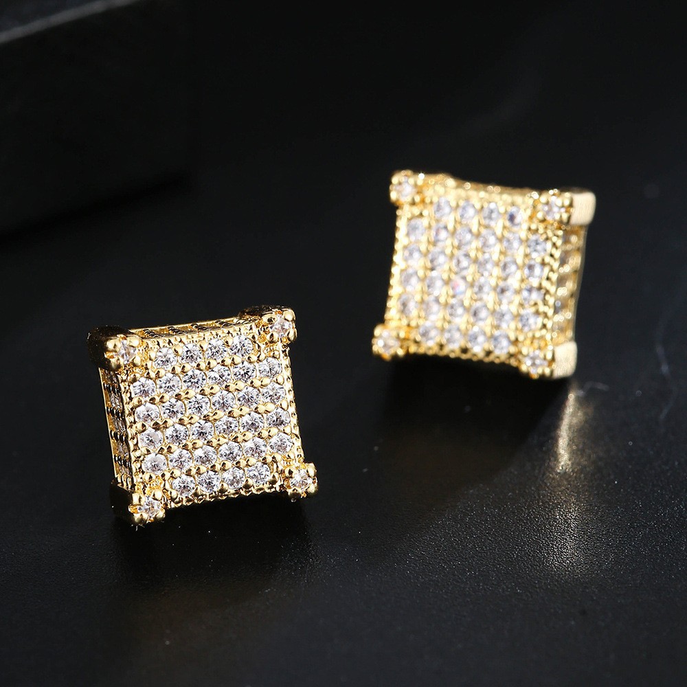 European and American best-selling hip-hop full-zirconia micro-embedded earrings for men, trendy gold-plated hiphop earrings, cross-border new jewelry