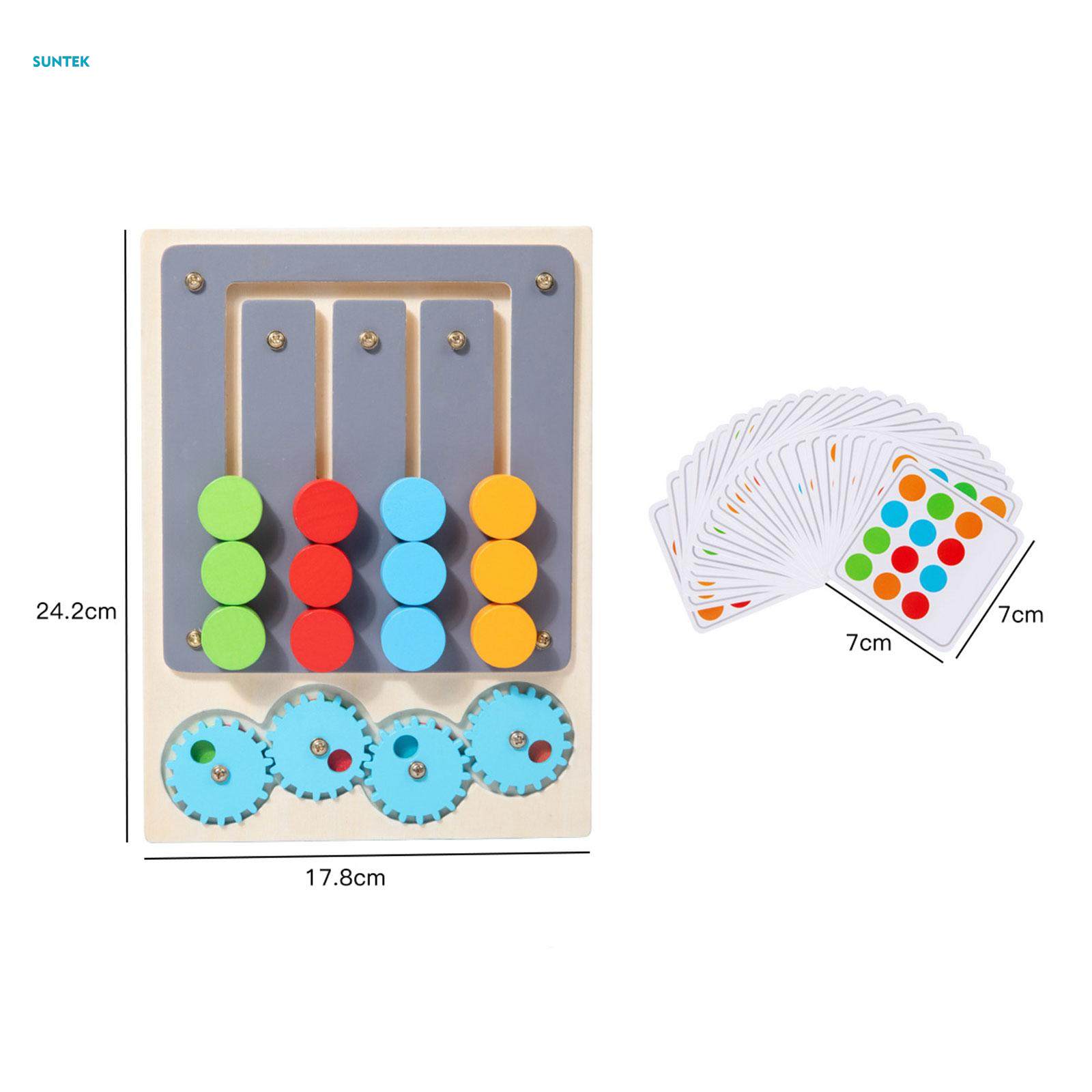 Wooden Sliding Four Color Puzzle Wooden Toy Logical Game Development Toy Memory Game Fun Montessori Color Matching Game for Gifts Ages 3+. 