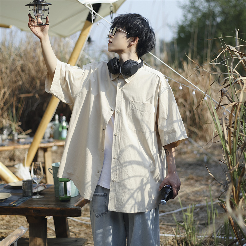Summer Japanese cityboy retro short sleeve shirt boy loose couple casual wear half sleeve shirt men
