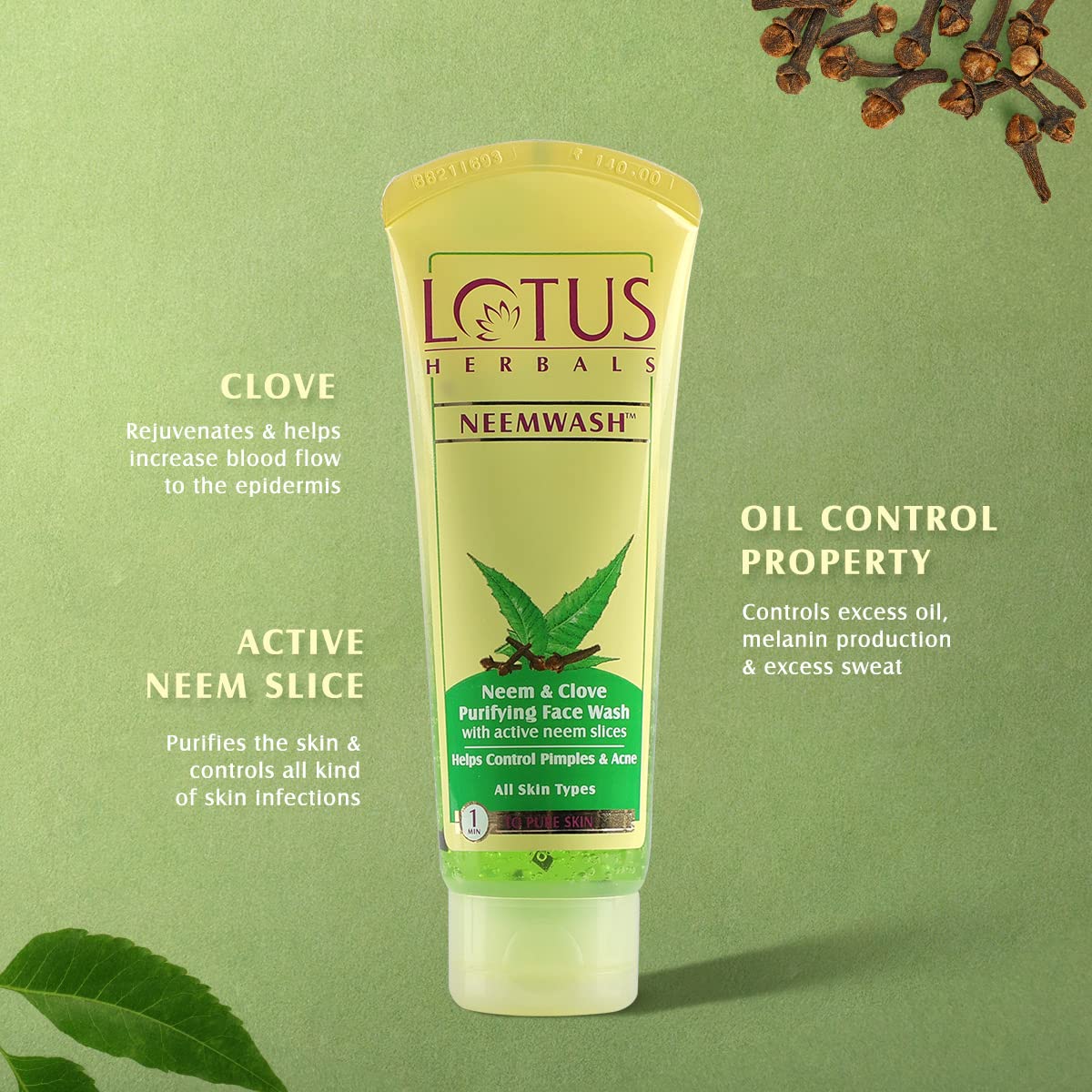 Lotus Herbals Neem And Clove Purifying Face Wash With Active Neem Slices,  120g