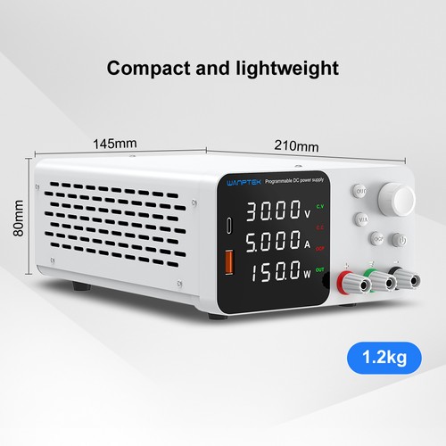 WANPTEK TPS305 Adjustable Regulated DC Power Supply, 30V 5A, Encoder Adjustment, USB Type-C Fast Charge, 4-Digit Display, Low Noise, A/V Switching, Cooling Fan White - UK Plug. 