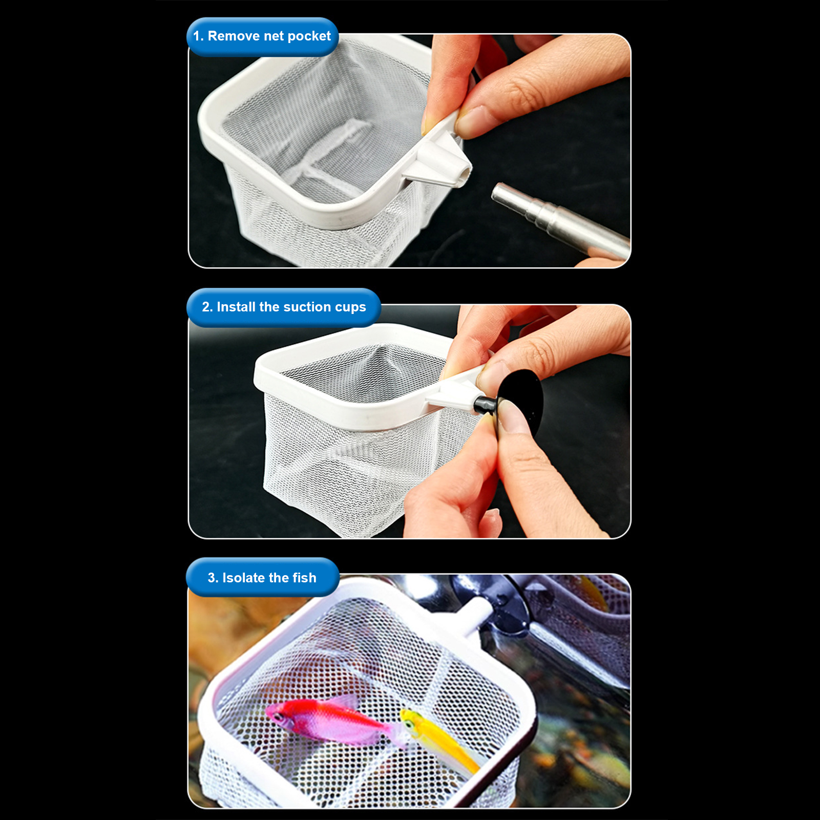 Radiant Safe Fish Net for Catching Fish Telescopic Stainless Steel Handle Fish Net for Shrimp Baby Fish Debris Removal Square Mesh Bag for Aquarium Cleaning Favorite Fish Tank Net. 
