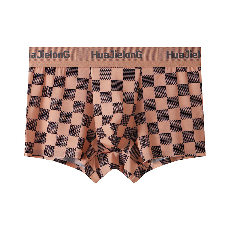 Hua Jielong's new men's underwear printing wholesale simple mid-rise slim breathable ice silk thin boxer pants on behalf of the hair. 