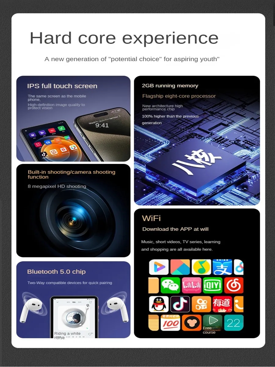 New Mahdi Camera Mp4 Player Bluetooth Wifi Android 64gb Touch Screen Hifi Music Recorder Video Mp3 Player With Speaker TF Card. 