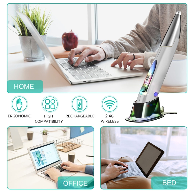 Rechargeable Right and Left Hand 1200 DPI 2.4G USB Wireless Mouse with Micro USB Type C Adapter Touch Pen Function for PC Laptop. 