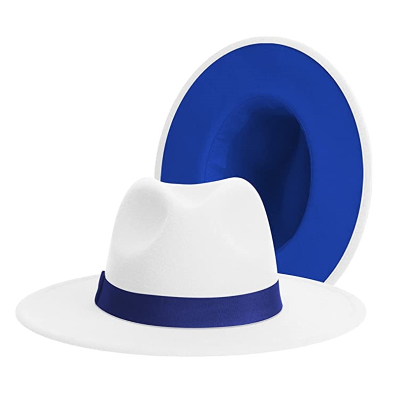 blue Patchwork Wide Brim Fedora Hat Men 