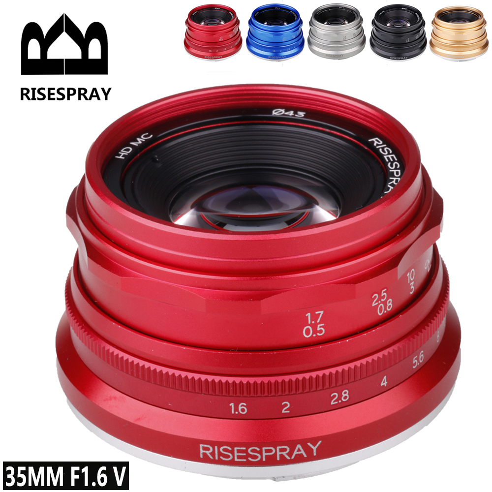 RISESPRAY 35mm F1.6 V APS-C Prime Lens for Sony E A6600 6500 Fuji XF Canon EOS-M M50 Panasonic/Olympus Micro 4/3 Red