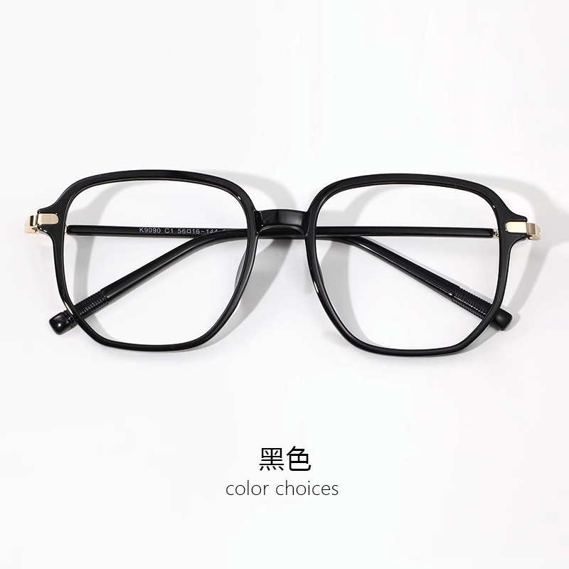 Polygonal large black frame myopia glasses for women can be equipped with ultra-light glasses frames for men without makeup artifact flat mirrors
