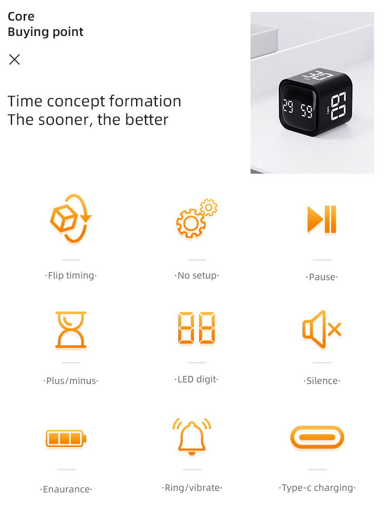 Gravity Sensor Flipping Timer Digital Timer Manual Countdown Alarm Clock Mechanical Cooking Timer Cooking Shower Study Stopwatch. 