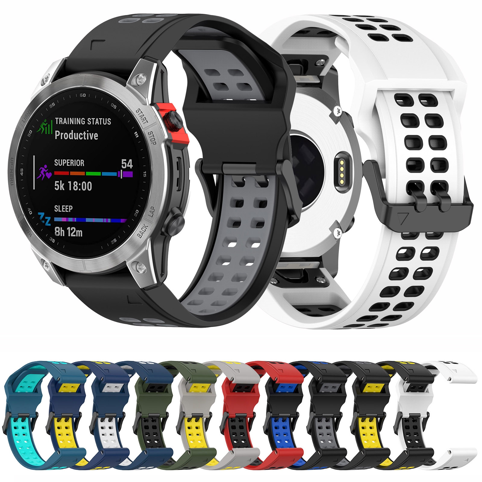 (Ready Stock)Watch Strap For Garmin Descent G1 / Coros Vertix 22mm Quick Release Double Row Silicone Watch Band. 