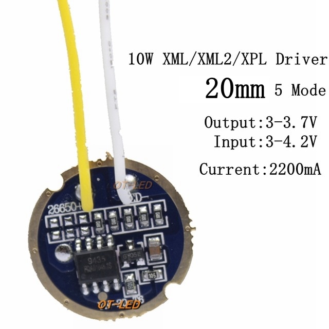 【Alizeker Mall】1-10PCS cree xml led T6 U2 driver 17mm 20mm 2.7-4.2V 2-2.2A 5-Mode LED for CREE XML LED Emitter. 