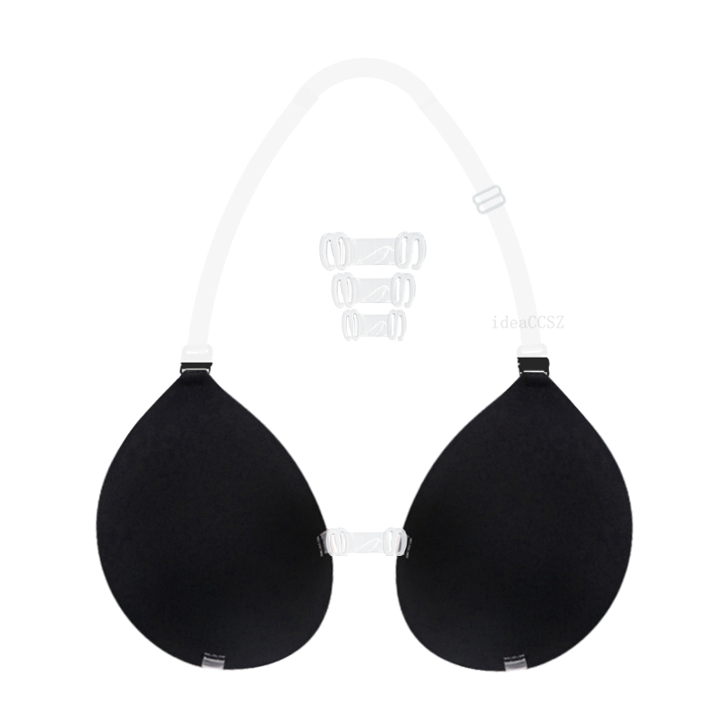 Invisible Adhesive Bra for Women Backless Strapless Push Up Sticky Silicone Wedding Underwear with Transparent Strap Reusable
