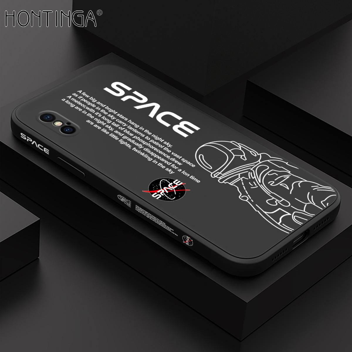Hontinga for iPhone XS MAX Back Cover Cool Astronaut Pattern Case Soft Square Edge Liquid Silicone Phone Cases