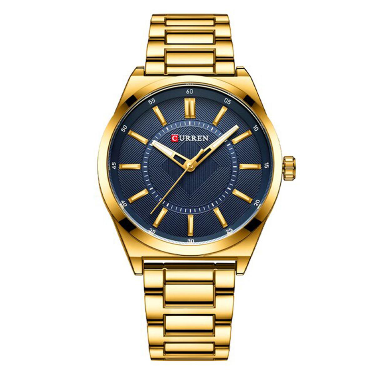 CURREN C8407 Golden Stainless Steel Analog Watch For Men - Royal Blue & Golden