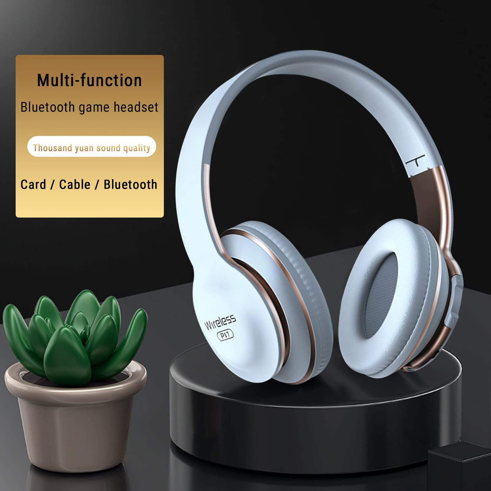 Bluetooth 5.0 Subwoofer Head Mounted Foldable Headphones Built In Mic Wireless Call Folding Stereo Noise Cancellation Over T5