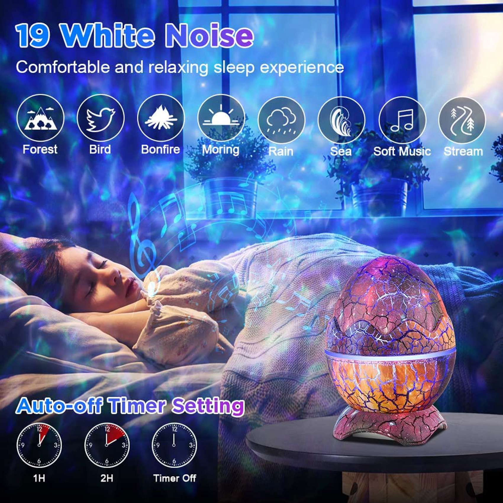 LED Star Projector Dinosaur Egg Galaxy Projector with Bluetooth Speaker with White Noise,for Gift Decor Party Theatre. 