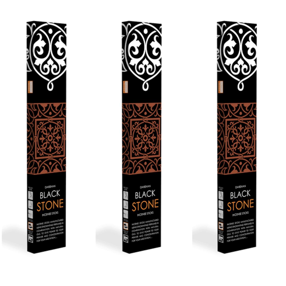 Black Stone Incense Sticks , 3 Packet of 39 Sticks Agarbatti, Darshan India