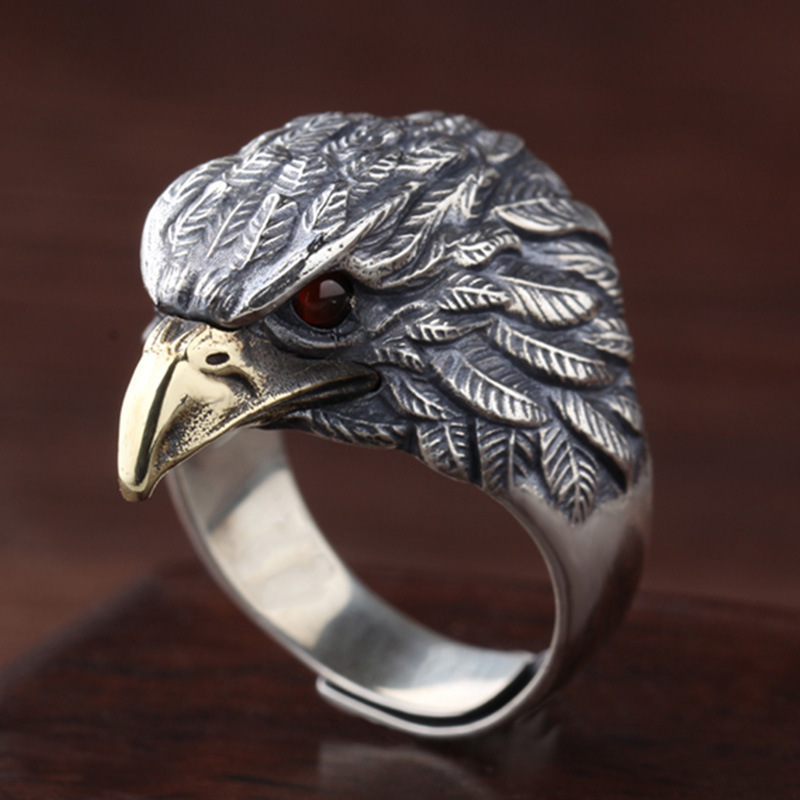 Seiko retro eagle ring men's trendy personalized index finger ring European and American style fashion domineering eagle open ring