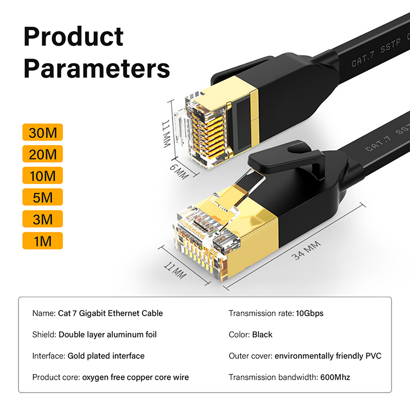 10 Gigabit Ethernet Cable Cat6 Cat7 Lan 3m 5m 10m 20m 30m Cat 6 7 RJ 45 Flat Network Cord STP Twisted Pair Patch Cord High Speed. 