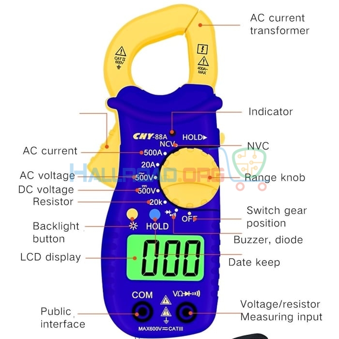 Digital Multimeter CHY-88A Digital Clamp Meter Tong Tester Clip on Meter Voltage and Current Meter Portable Resistance Voltage. 