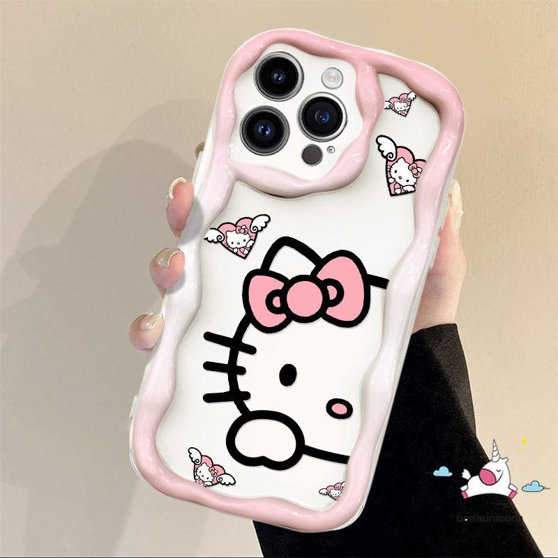 Cartoon Cute Hello Kitty Phone Case Compatible For Realme C53 C11 C17 C12 C3 C25s C20 C25 C51 C21Y C15 C25Y 5i 7i 5s 9i 6i 5 C31 C1 C55 C21 C33 C20A C30 Creative Sweet Cat 3D Wavy Curved Edge Cover