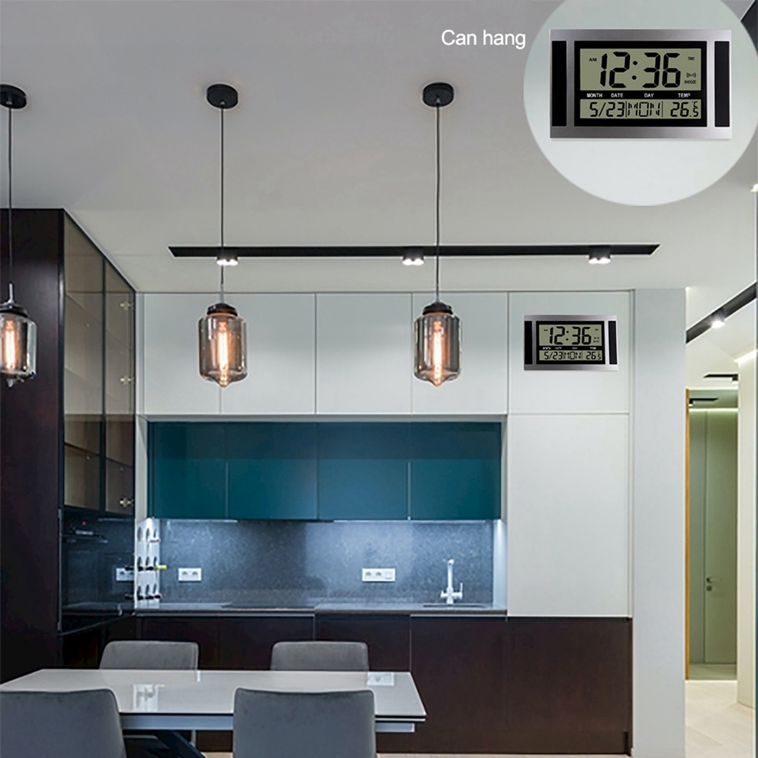 Digital Wall Clock LCD Large Number Time Temperature Calendar Alarm Table Desk Clock Modern Design Office Home Silver. 
