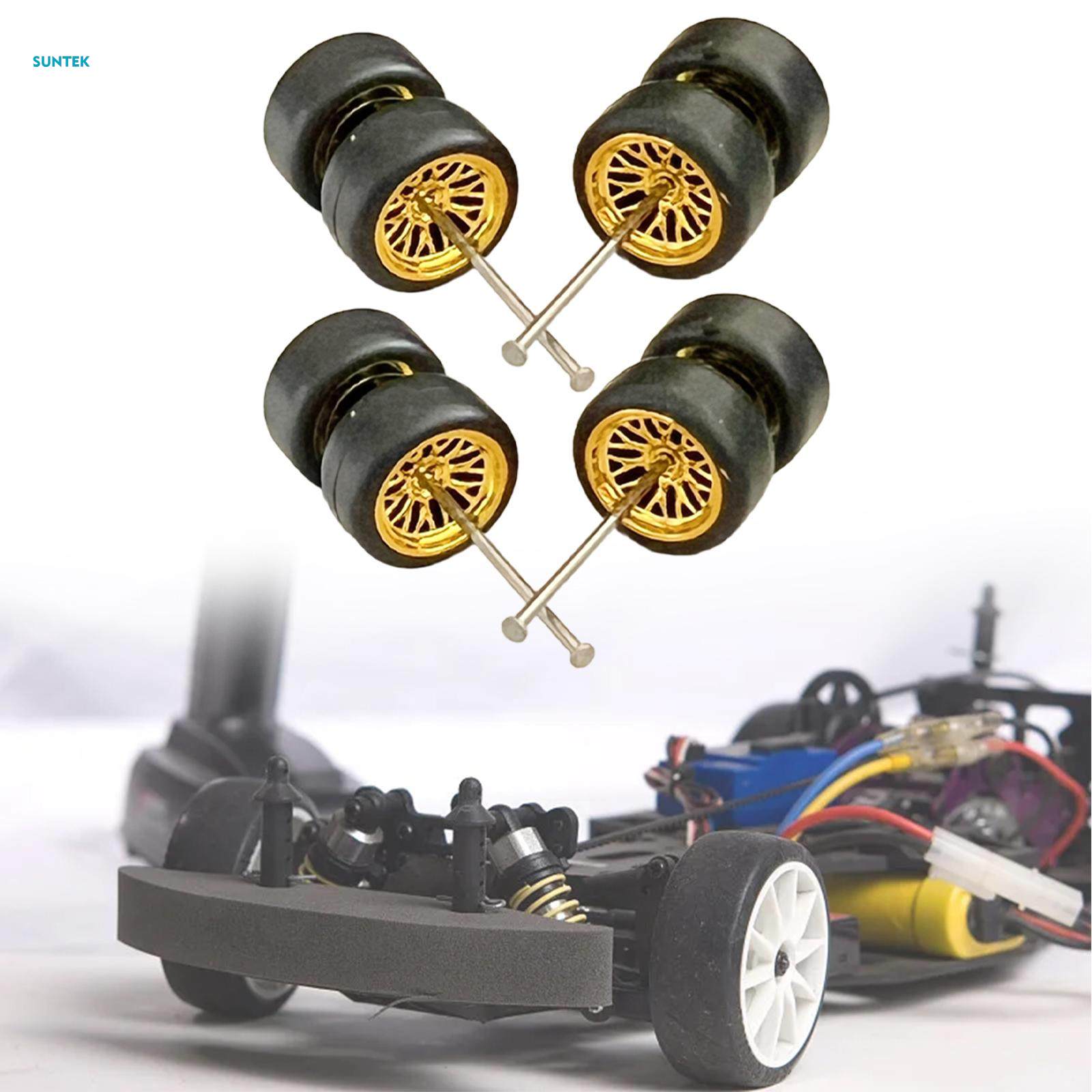 8Pcs 1/64 Scale Modified Tire with Car Wheels Axles for Diecast Car Model. 