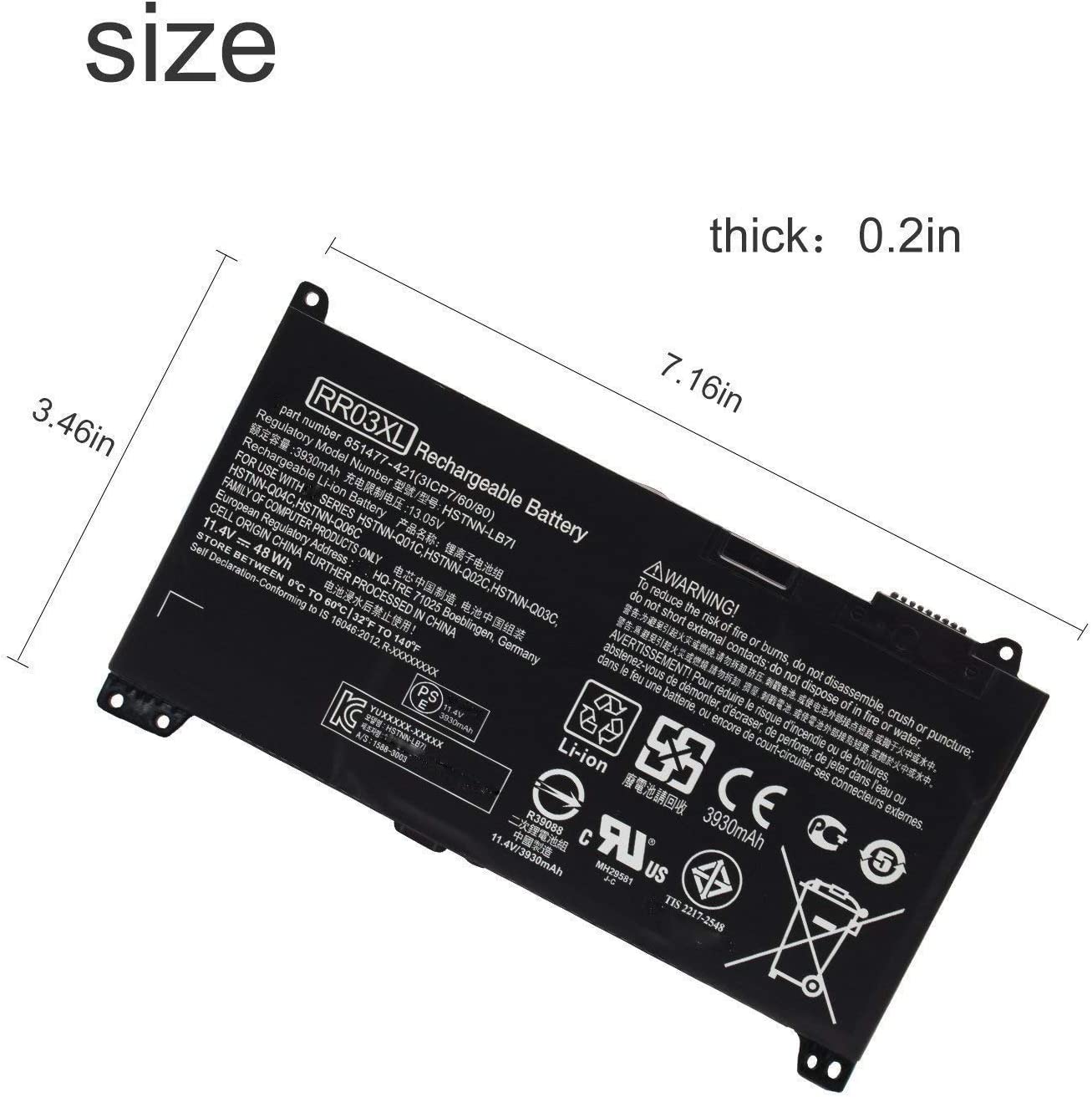 Hp probook 430 g4, 430 g5, 440 g4, 440 g5, 450 g4, 450 g5, 455 g4, 470 g4, 470 g5 সিরিজ, pn: rr03 rr03xl ল্যাপটপ ব্যাটারি. 