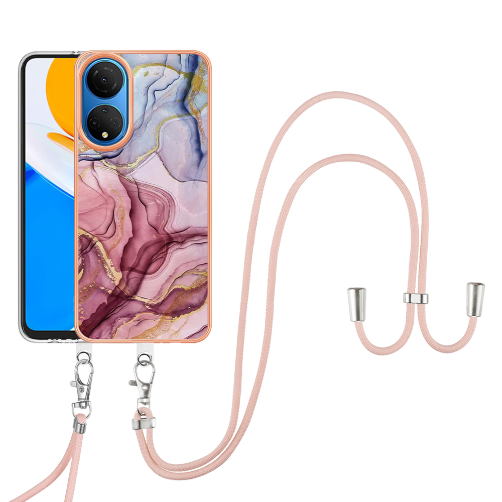 lthmy for Honor X7 Case Pattern Hybrid Bumper Crossbody Strap Lanyard Phone Case