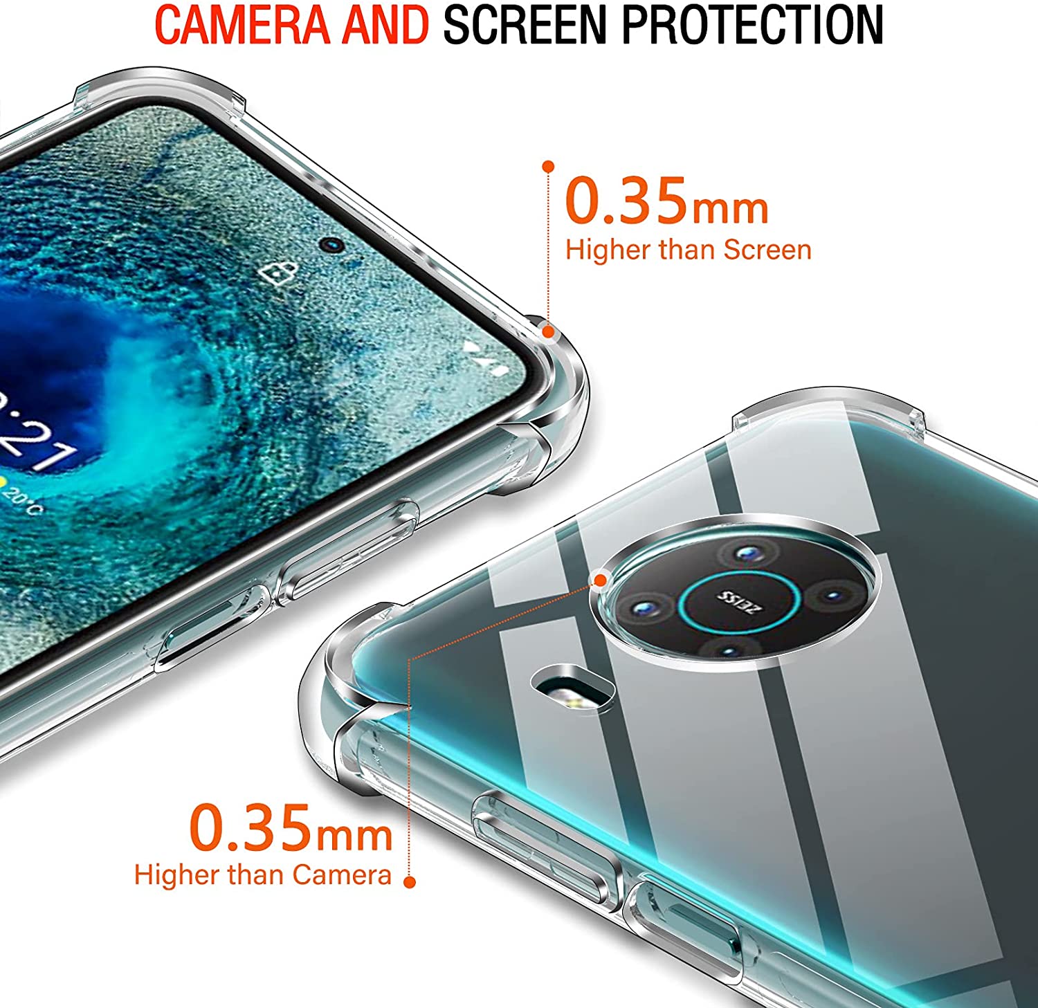 For Nokia X20 Back Cover Shockproof Transparent Soft TPU Silicone Protector Phone Case with Shock Absorption Bumper Corners. 