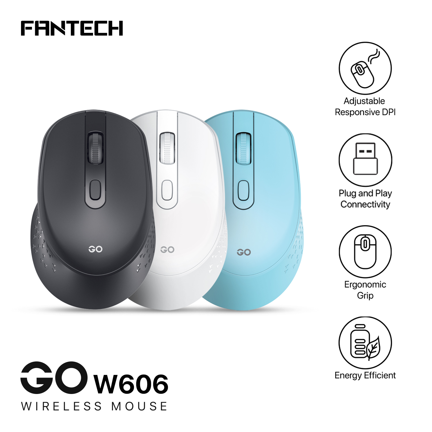 FANTECH GO W606 Wireless Mouse With 2.4GHz Wireless Connection  Ergonomic Design For Gaming Gammer Office Home