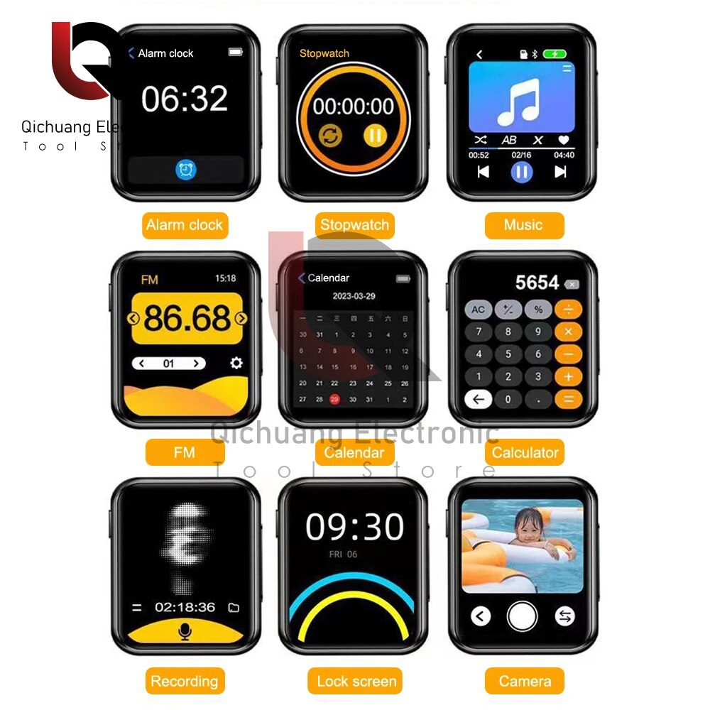 1Pc MP3 Music Player Bluetooth 5.4 HiFi MP4 Walkman Full Touch Screen Built-in Speaker Recorder Camera Video Player FM/E-book. 