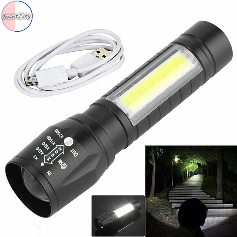 Flash light And Telescopic Zoom Torch Light xpe+cob light energy saving. 