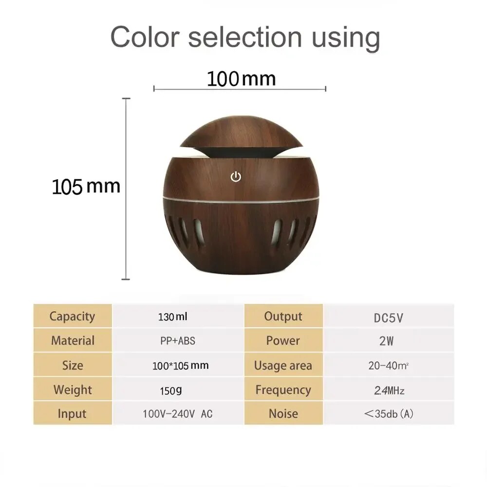 Aroma Diffuser Ultrasonic Air Humidifier Aromatherapy Mist Maker Cool air Light Wood With LED Lights For Home Office Sleep. 