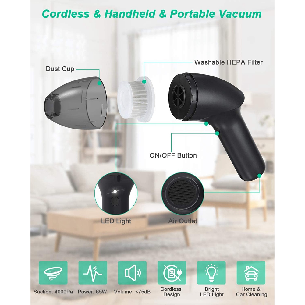 4KPa Keyboard Cleaner, Rechargeable Mini Vacuum Cleaner with LED Light,for Cleaning Dust,Hairs,Crumbs for Sofa,Computer. 