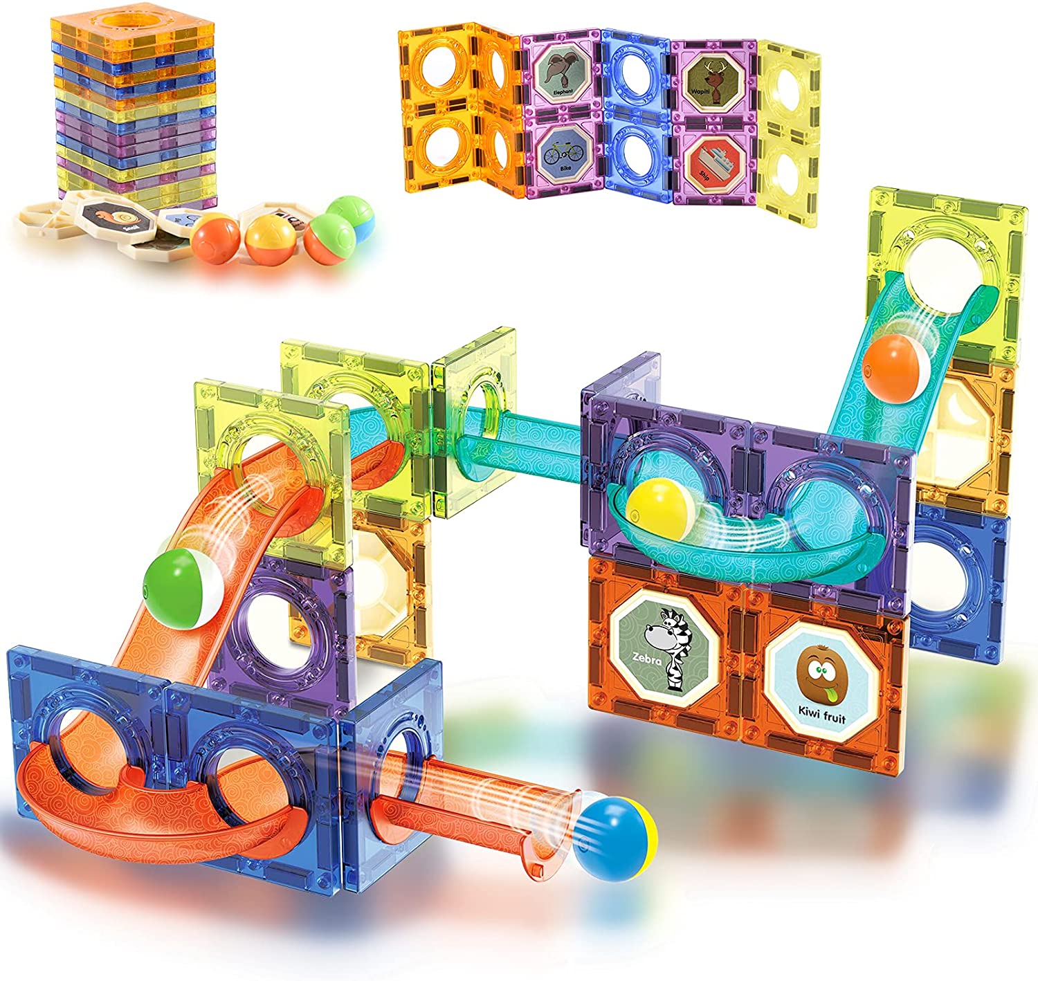 45pcs Magnetic tiles rolling ball pipe building blocks. 