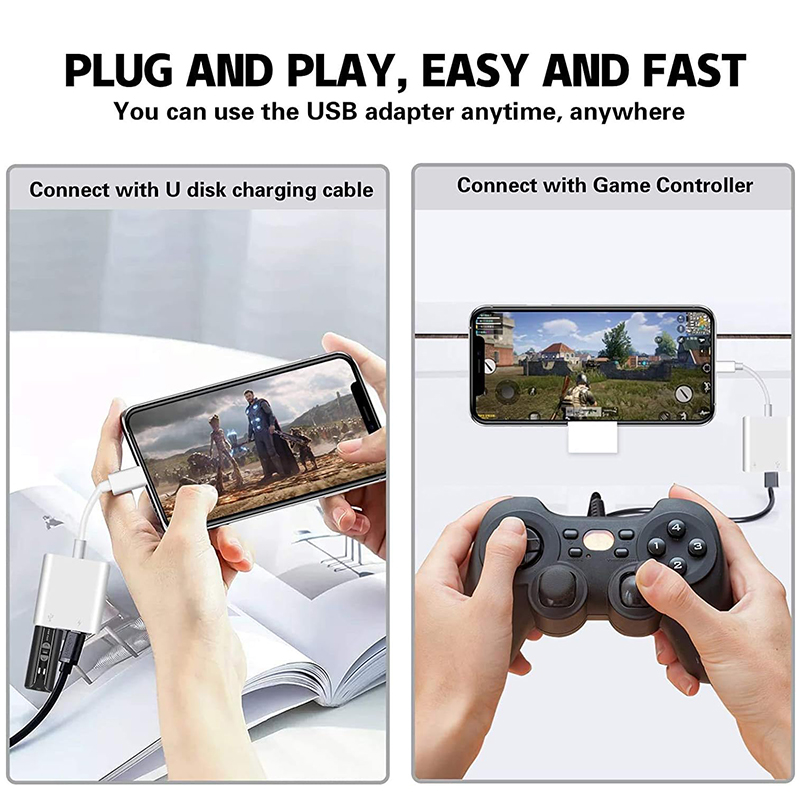 OTG Adapter L To USB 3.0 Fast Charging Cable For iPhone 14 Pro Max 13 12 11 X XS XR 8 Plus USB C Splitter Type C Data Convertor. 