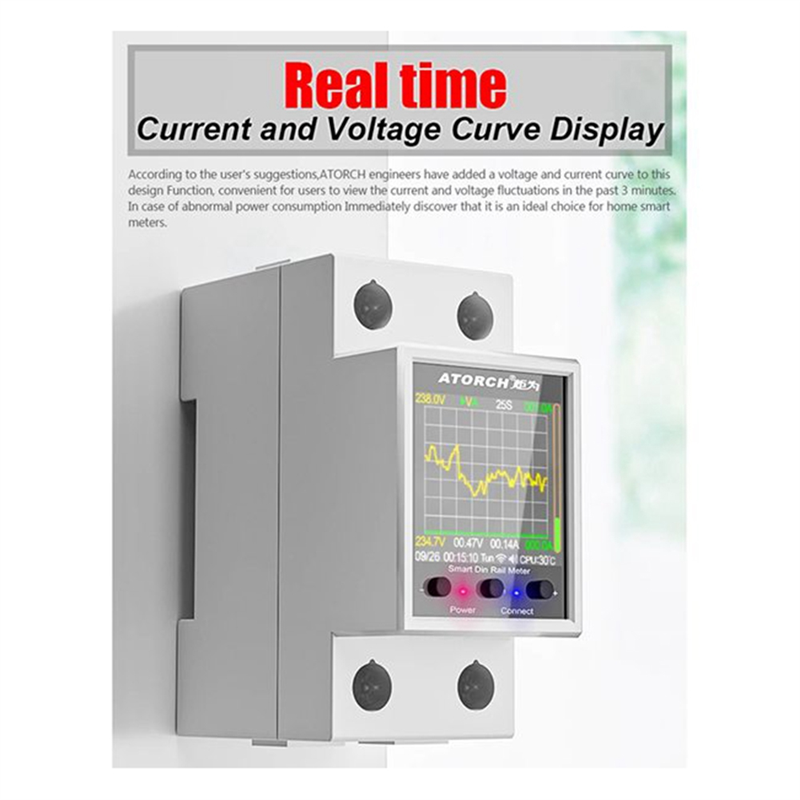 ATORCH GR2PWS Electricity Meter Tuya WiFi Rail Power Energy Meter AC50-320V Digital Display Monitor Voltage Curve Ammeter. 