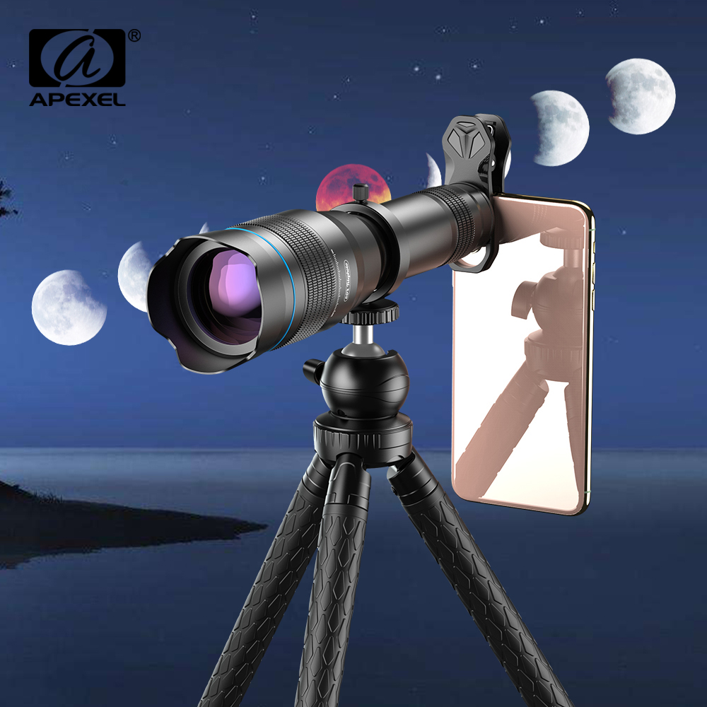 APEXEL 28X 36X 60X Telescope Zoom Phone Camera Lens Telephoto Lens + Extendable Tripod For iPhone Smartphone Hunting Capming