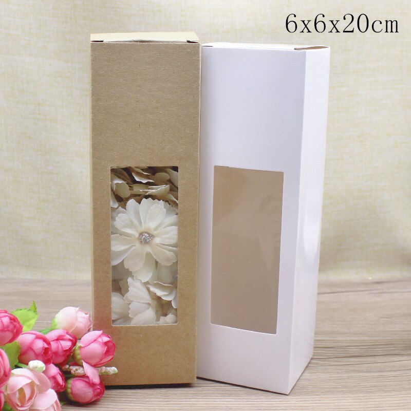 Wholesale 50pcs various retangular window box 6x6/7x7x/8X8/9x9xheight paperPackage box kraft white gifts candy jewelry display. 