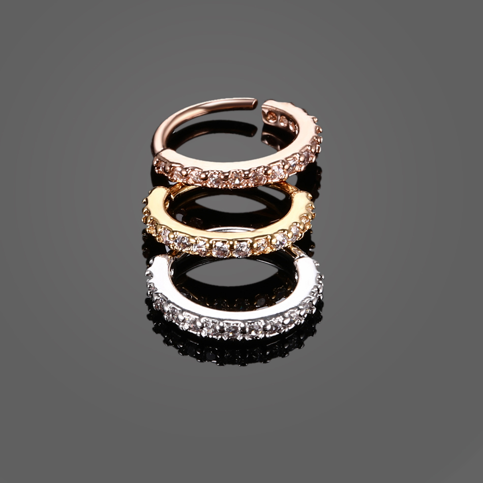 1PC Copper Hinged Segment Ring Hoop Septum Nose Rings for Women Round Shape Zirconia Cartilage Earring Piercing Body Jewelry. 
