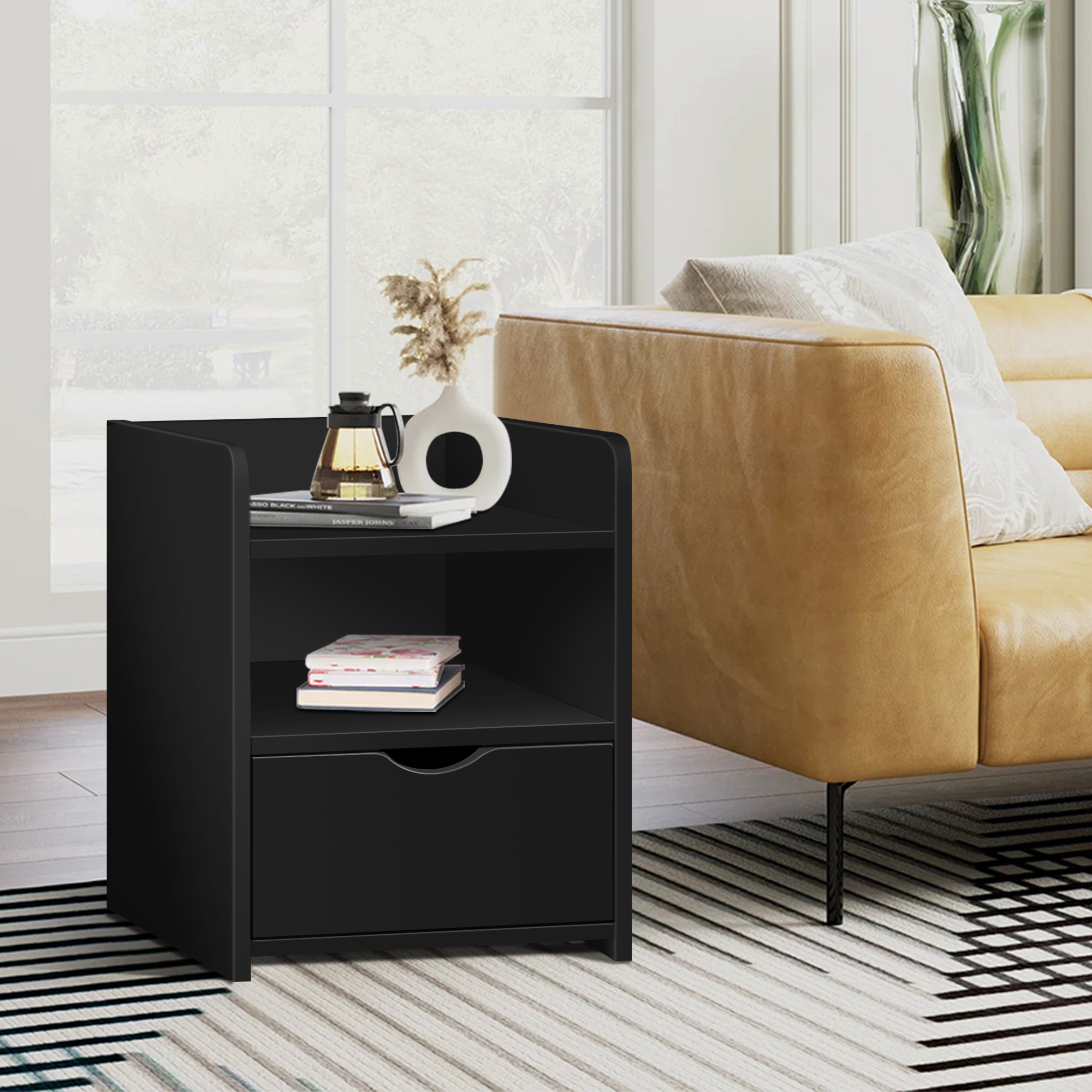 Juna Bedside Table with Drawers and Storage Shelf, Modern Sofa End Table Side, Bedside Tables for Bedroom Home Office18/14. 