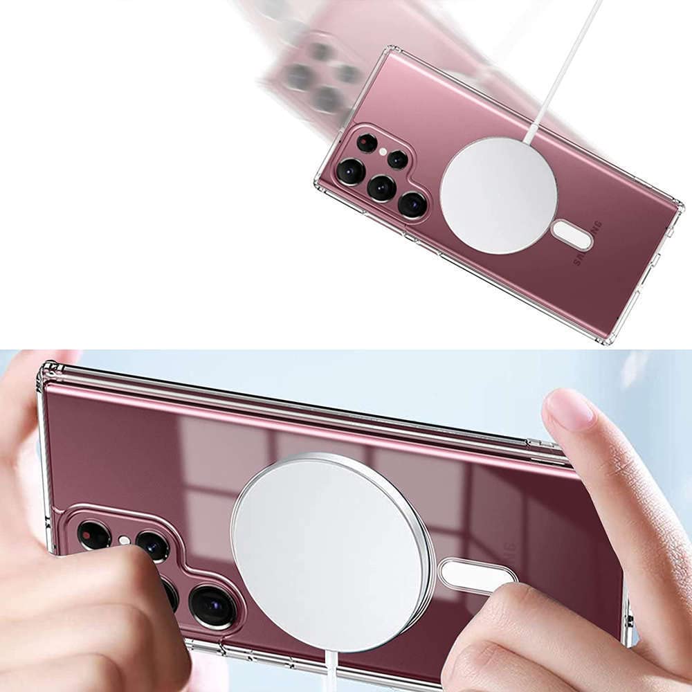 For Samsung Galaxy S22 Ultra 5G MagSafe Compatible Shockproof Transparent Slim Fit Wireless Charging supported Frosted Border Phone Back Case Mobile Cover.